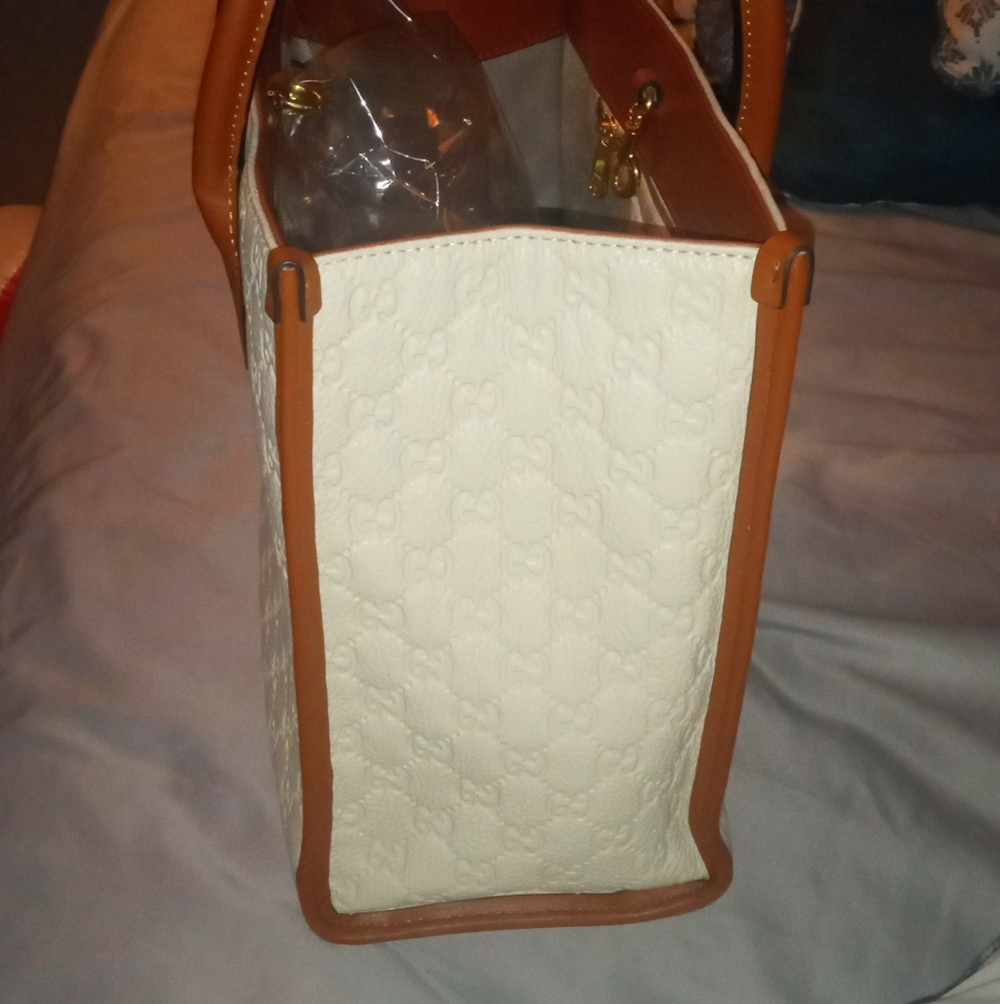 New Gucci FLORENCE Cream and Brown Tote Bag LEATHER - Picture 6 of 15